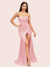Simple Mermaid Sweetheart Side Slit Soft Satin Party Prom Dresses 2023