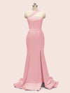 Sexy One Shoulder Side Slit Long Soft Satin Mermaid Graduation Prom Dresses