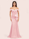 Elegant Soft Satin Mermaid Off Shoulder Unique Long Bridesmaid Dresses Online