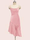 Elegant Spaghetti straps Asymmetrical Short Soft Satin Bridesmaid Dresses Online