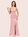 Simple Spaghetti Straps Mermaid Long Soft Satin Bridesmaid Dresses