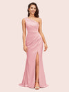 Elegant One Shoulder Mermaid Side Slit Silky Satin Evening Prom Dresses Online