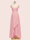 High Low Sleeveless V-Neck A-Line Unique Soft Satin Bridesmaid Dresses Online