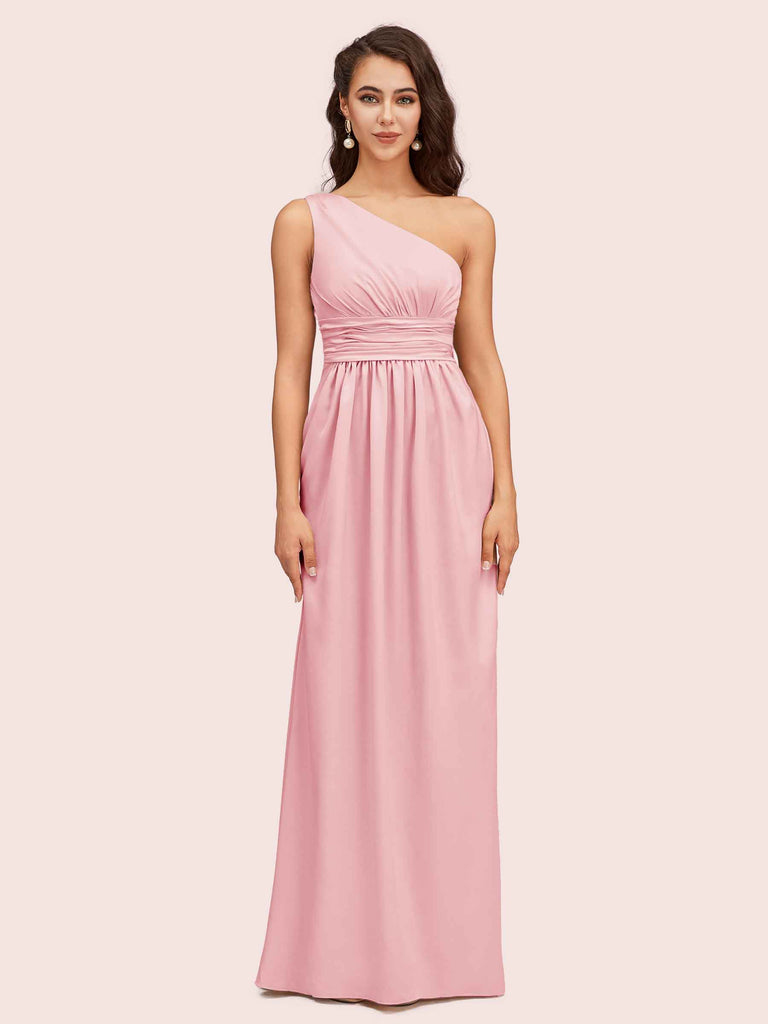 Elegant One Shoulder A-Line Long Soft Satin Bridesmaid Dresses Online Elegant One Shoulder A-Line Long Soft Satin Bridesmaid Dresses Online