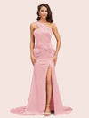 Sexy Mermaid One Shoulder Long Soft Satin Side Slit Bridesmaid Dresses Online