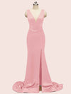 Sexy V-neck Criss Cross Side Slit Long Siky Satin Mermaid Bridesmaid Dresses Online