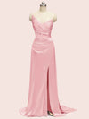 Unique See Through Side Slit Soft Satin Long Formal Prom Dresses Online