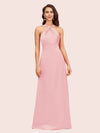 Elegant A-line Halter Sleeveless Floor Length Long Soft Satin Bridesmaid Dresses