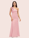 Elegant One Shoulder Mermaid Long Silky Satin Evening Prom Dresses Online