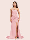 Sexy Mermaid One Shoulder Unique Side Slit Soft Satin Evening Prom Dresses Online