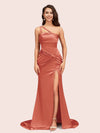Sexy Mermaid One Shoulder Unique Side Slit Soft Satin Bridesmaid Dresses Online For Sale
