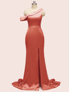 Sexy Side Slit Mermaid One Shoulder Long Soft Satin Bridesmaid Dresses