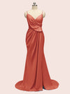 Sexy Spaghetti Straps V-Neck Side Slit Long Satin Mermaid Party Prom Dresses Online