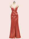 Sexy Mermaid Spaghetti Strap Side Slit Soft Satin Long Bridesmaid Dresses Online