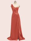 Sexy Side Slit One Shoulder Long Soft Satin Bridesmaid Dresses Online
