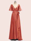 Elegant Bat Sleeves A-Line Long Soft Satin Party Prom Dresses Online