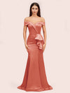 Elegant Soft Satin Mermaid Off Shoulder Unique Long Bridesmaid Dresses Online