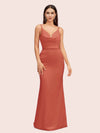 Sexy Spaghetti Straps Cowl Neck Backless Soft Satin Mermaid Formal Prom Dresses