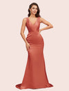 Sexy V-Neck Mermaid Long Soft Satin Bridesmaid Dresses Online