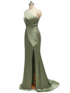 Sexy Side Slit Mermaid One Shoulder Long Soft Satin Bridesmaid Dresses Online