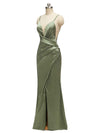 Sexy Mermaid Spaghetti Strap Side Slit Satin Long Formal Dresses For Women