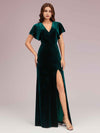 Sexy Bat Sleeves V-neck Long Stretch Velvet Bridesmaid Dresses With Slit