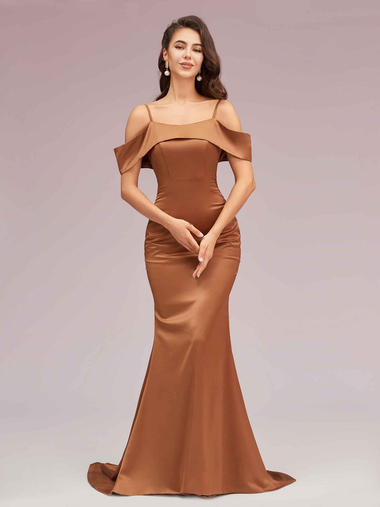 Sexy Mermaid Cold Shoulder Floor Length Long Soft Satin Bridesmaid Dresses Online