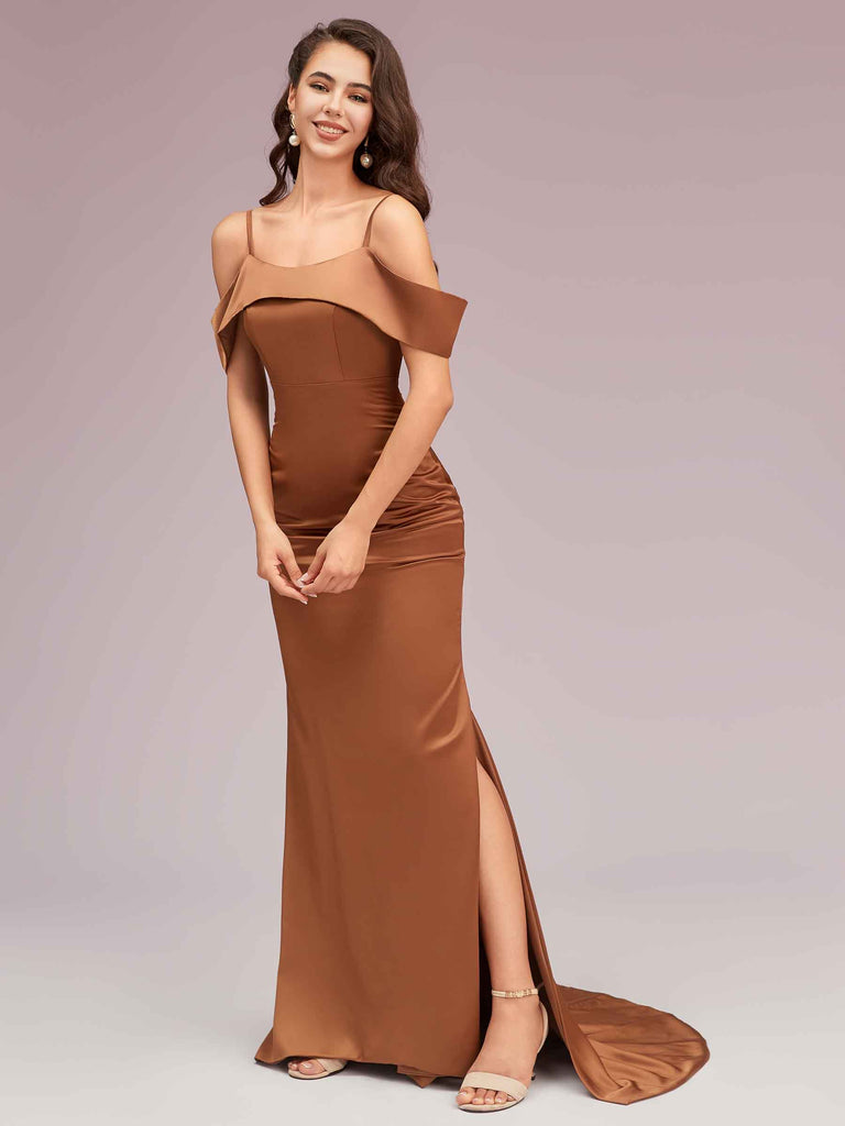 Sexy Mermaid Cold Shoulder Floor Length Long Soft Satin Bridesmaid Dresses Online Sexy Mermaid Cold Shoulder Floor Length Long Soft Satin Bridesmaid Dresses Online