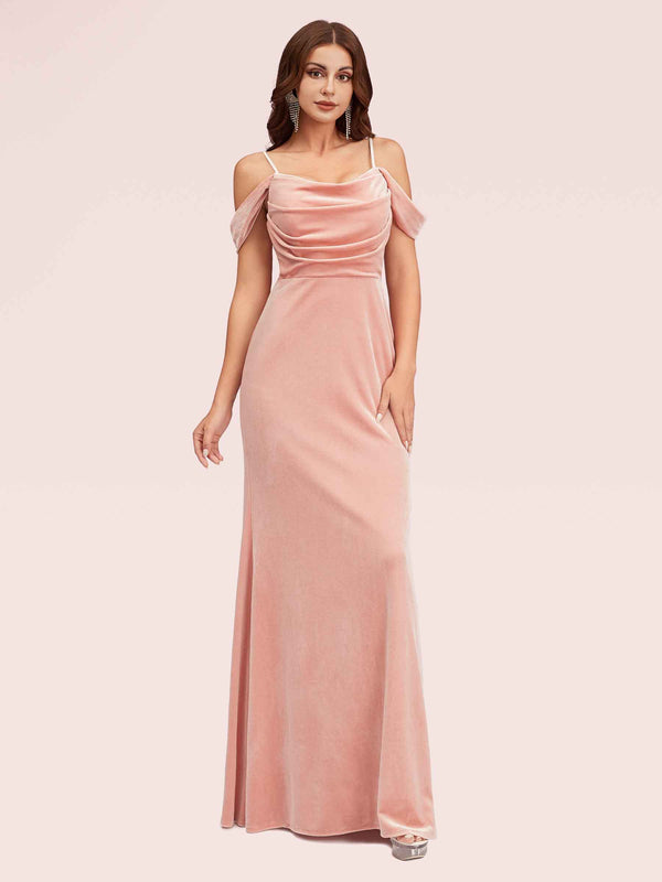 Elegant Cold Shoulder Long Mermaid Velvet Bridesmaid Dresses Online