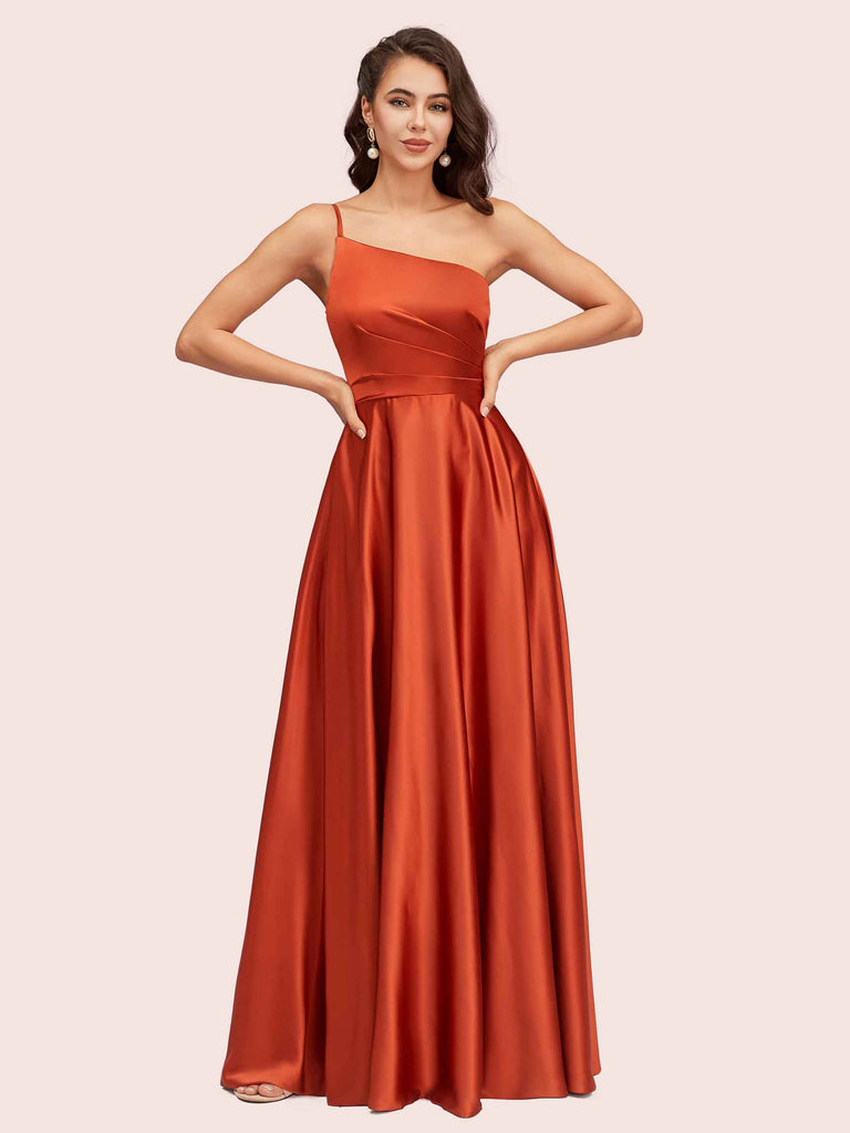 Sexy One Shoulder A-Line Long Soft Satin Bridesmaid Dresses With Pleats Sexy One Shoulder A-Line Long Soft Satin Bridesmaid Dresses With Pleats
