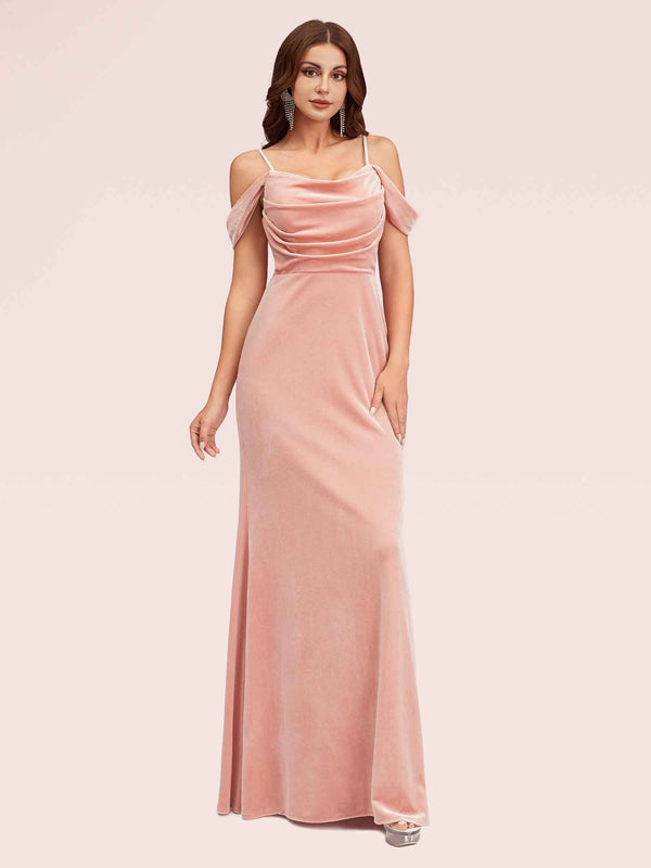 Elegant Cold Shoulder Long Mermaid Velvet Bridesmaid Dresses Online For Sale