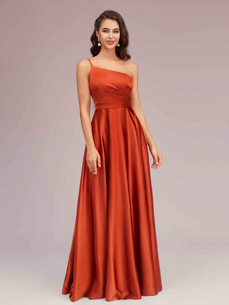 one shoulder orange bridesmaid dresses Azazie Monroe