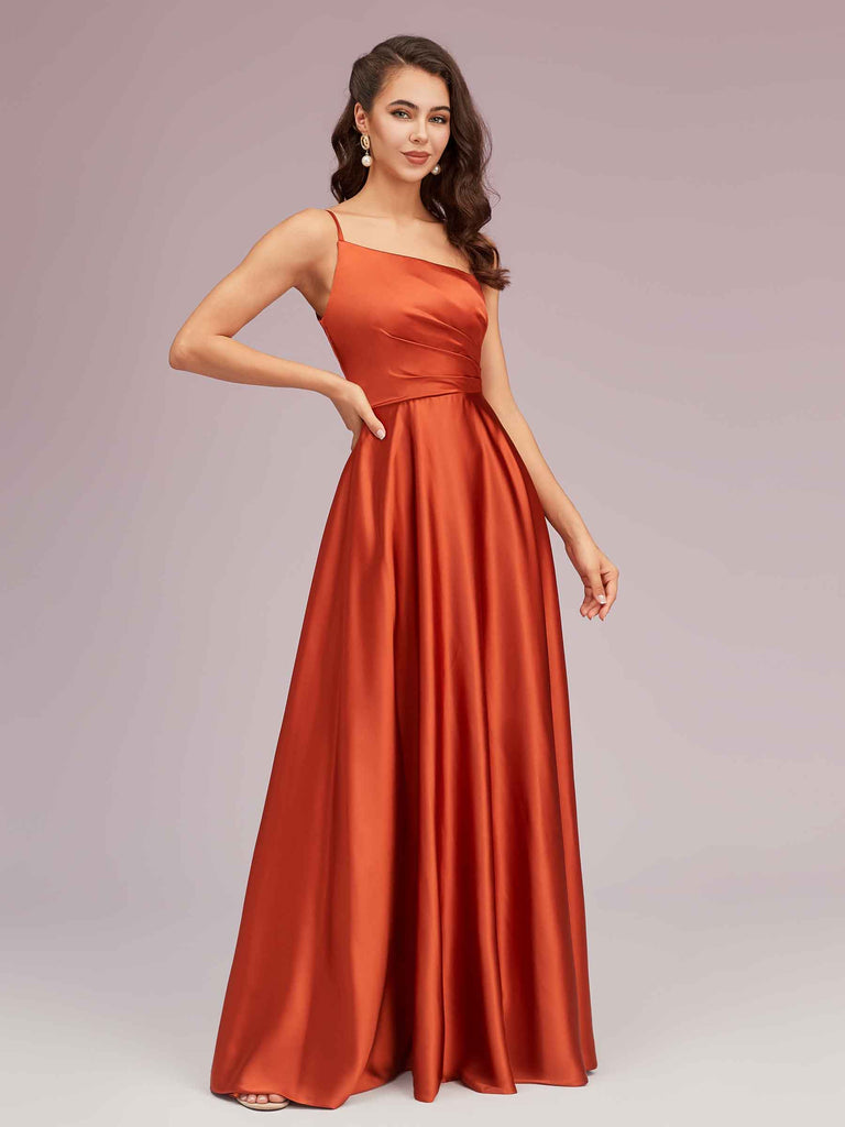 Sexy One Shoulder A-Line Long Soft Satin Bridesmaid Dresses With Pleats Sexy One Shoulder A-Line Long Soft Satin Bridesmaid Dresses With Pleats