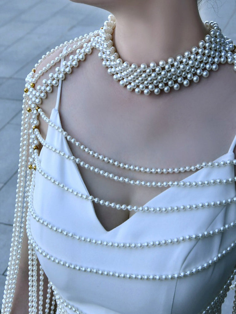 Light Luxury Beaded Shawl Pearl Shoulder Chain , VG67