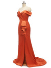 Elegant Off Shoulder Mermaid Long Soft Satin Bridesmaid Dresses 2023
