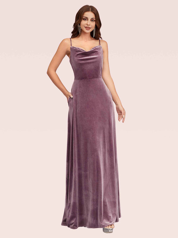 Sexy Velvet Spaghetti Straps Long Bridesmaid Dresses Online