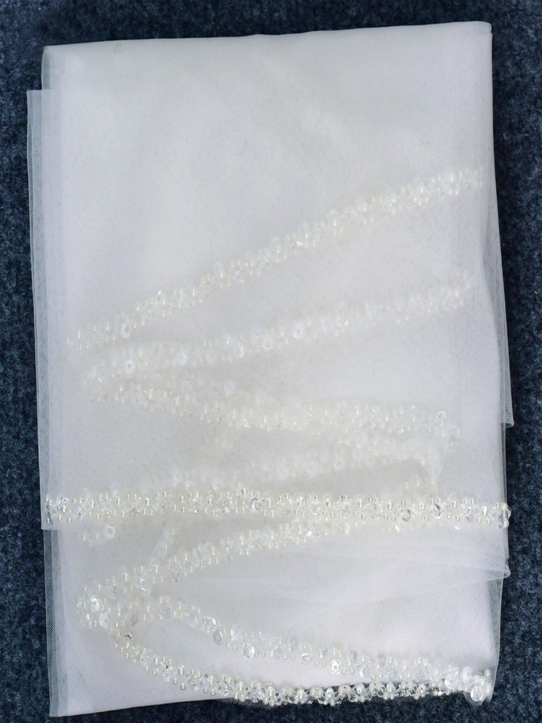 Elegant Minimalist Hand Sewn Pearl Edging Bridal Veil, V134