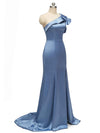 Sexy Side Slit One Shoulder Mermaid Long Soft Satin Graduation Prom Dresses Online
