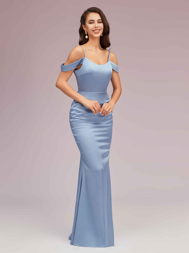Elegant Cold Shoulder Mermaid Soft Satin Bridesmaid Dresses Online Elegant Cold Shoulder Mermaid Soft Satin Bridesmaid Dresses Online