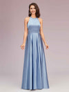 Elegant Halter A-line Long Satin Bridesmaid Dresses Online With Bow
