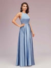 Elegant Halter A-line Long Satin Bridesmaid Dresses Online With Bow