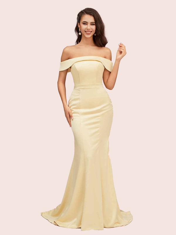 Sexy Mermaid Off Shoulder Long Soft Satin Formal Prom Dresses For Women