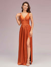 Sexy V Neck Long Soft Satin Side Slit Bridesmaid Dresses Online