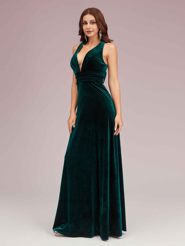 Sexy Deep V Neck Velvet V-Neck Criss Cross Long Bridesmaid Dresses Online