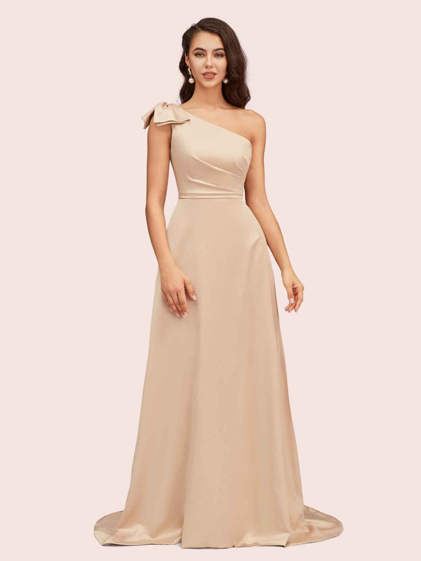 Elegant One Shoulder Long Soft Satin Formal Maxi Prom Dresses Online