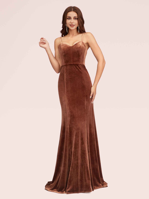 Elegant Spaghetti Straps Long Mermaid Velvet Bridesmaid Dresses Online