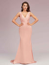Sexy V-Neck Mermaid Long Silky Satin Formal Prom Dresses For Women