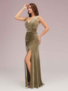 Elegant V-Neck Side Slit Long Velvet Bridesmaid Dress Online