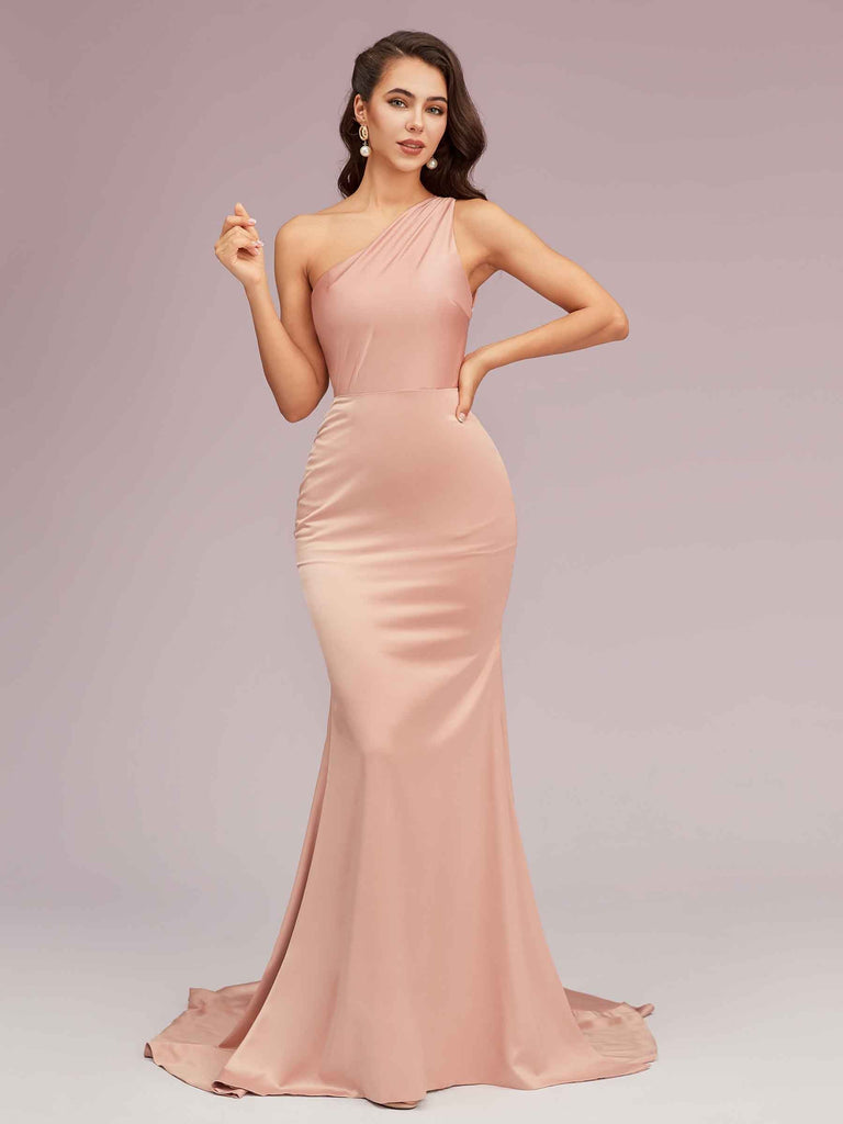 Elegant Single Shoulder Mermaid Satin Bridesmaid Dresses