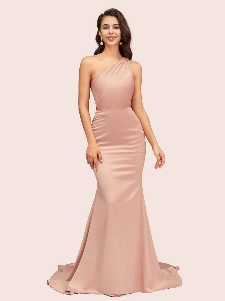 Sexy Backless One Shoulder Mermaid Soft Satin Party Prom Dresses Online Sexy Backless One Shoulder Mermaid Soft Satin Party Prom Dresses Online